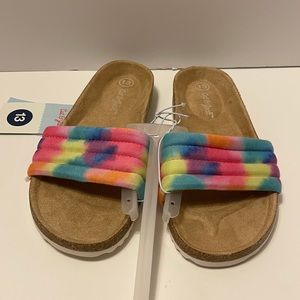 Girl’s Multicolor Tie Dye Strap Footbed Open Toe Slip On Slide Sandals